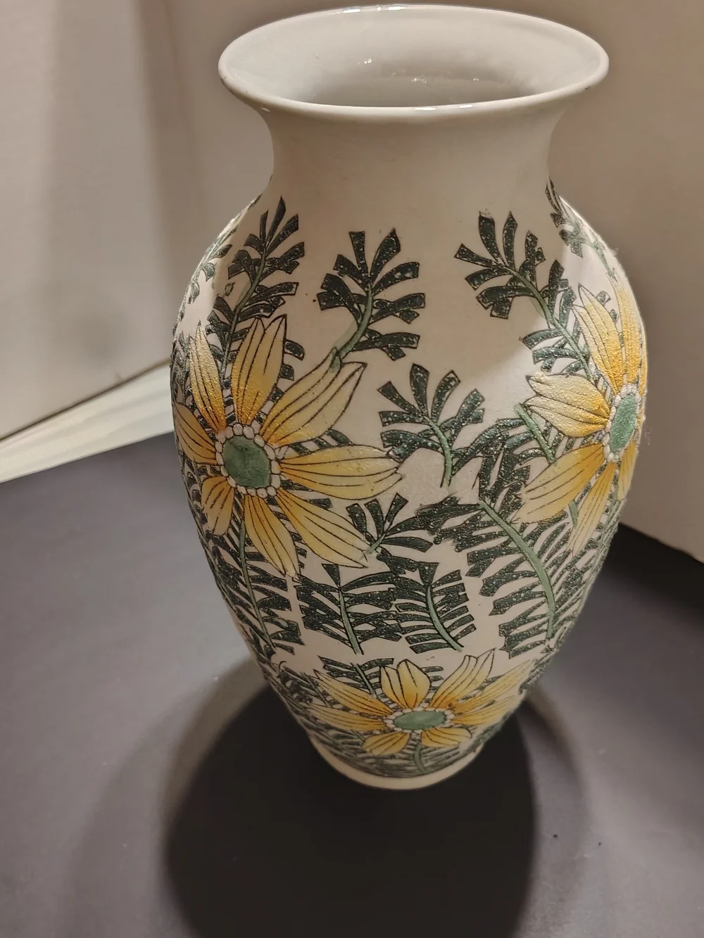 Pier 1 Textured Floral Ceramic Vase in Yellow and Green